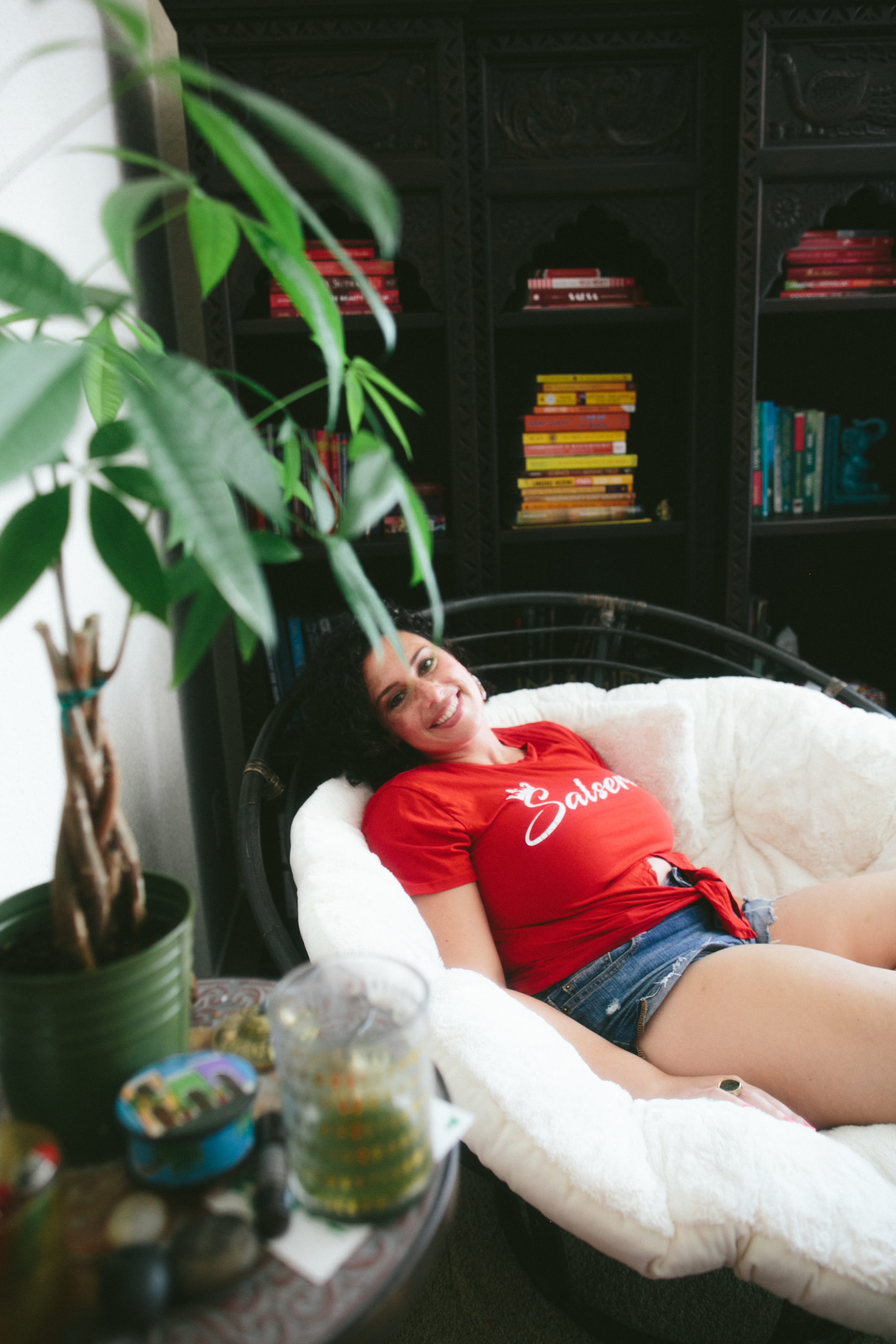 Elizabeth swinging with big smile on her face